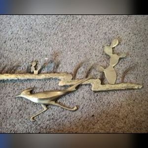 Brian Bijan Brass Cactus Roadrunner Vintage 1980s Wall Art